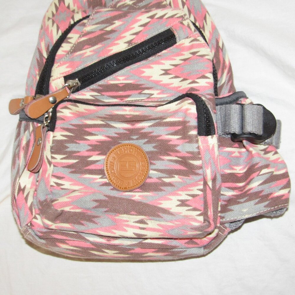 Stylish Pink Aztec Pattern Sling Backpack - Picture 2 of 7